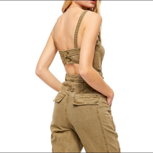 NWT Free People 90’s Straight Leg Sage Utility Jumpsuit - Picture 4 of 12